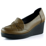 Shay Kahverengi Hakiki Deri Çapraz Bant Detaylı Dolgu Topuklu Günlük Ayakkabı