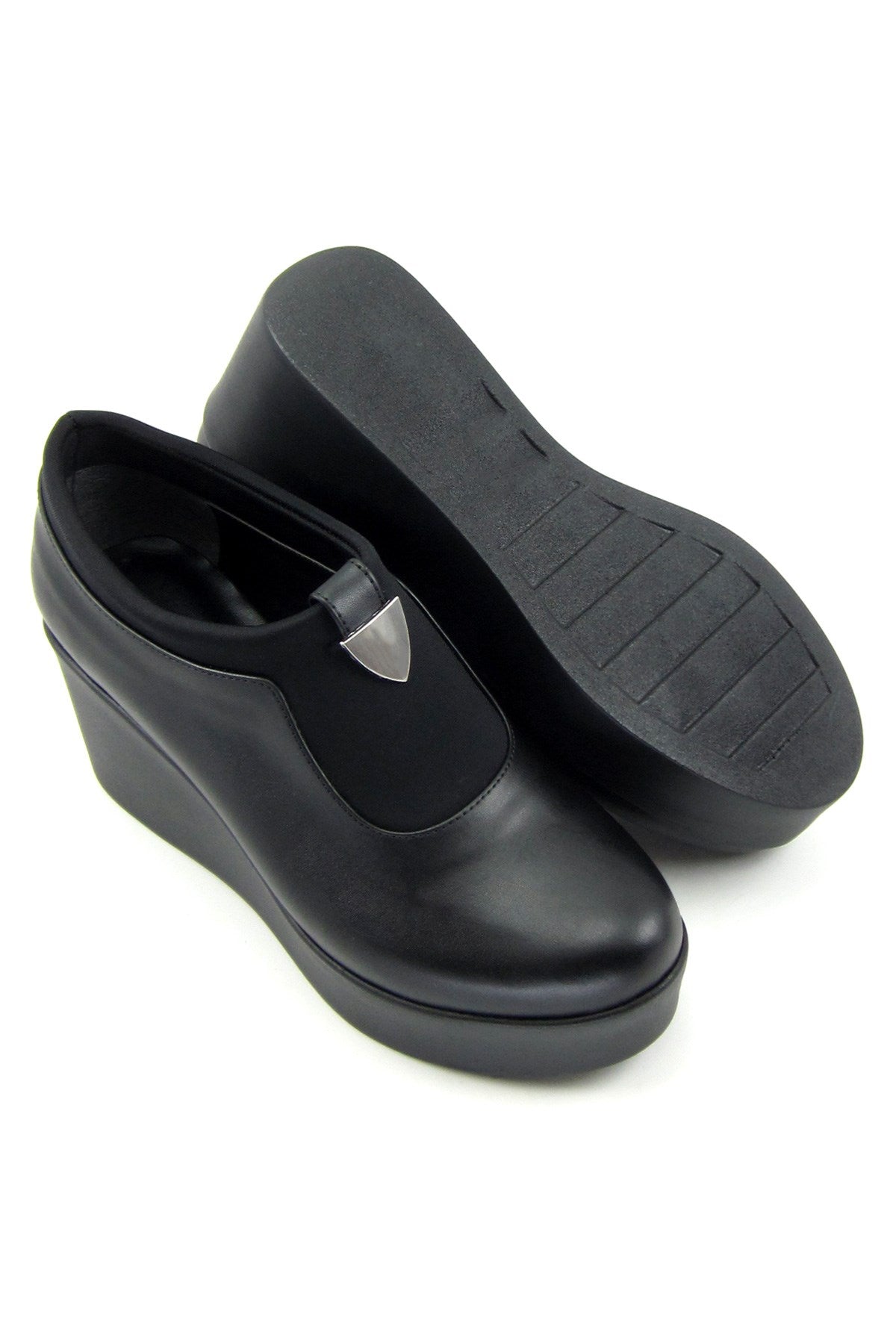 Sofia Exclusive Siyah Streç Tokalı Dolgu Topuklu Günlük Ayakkabı