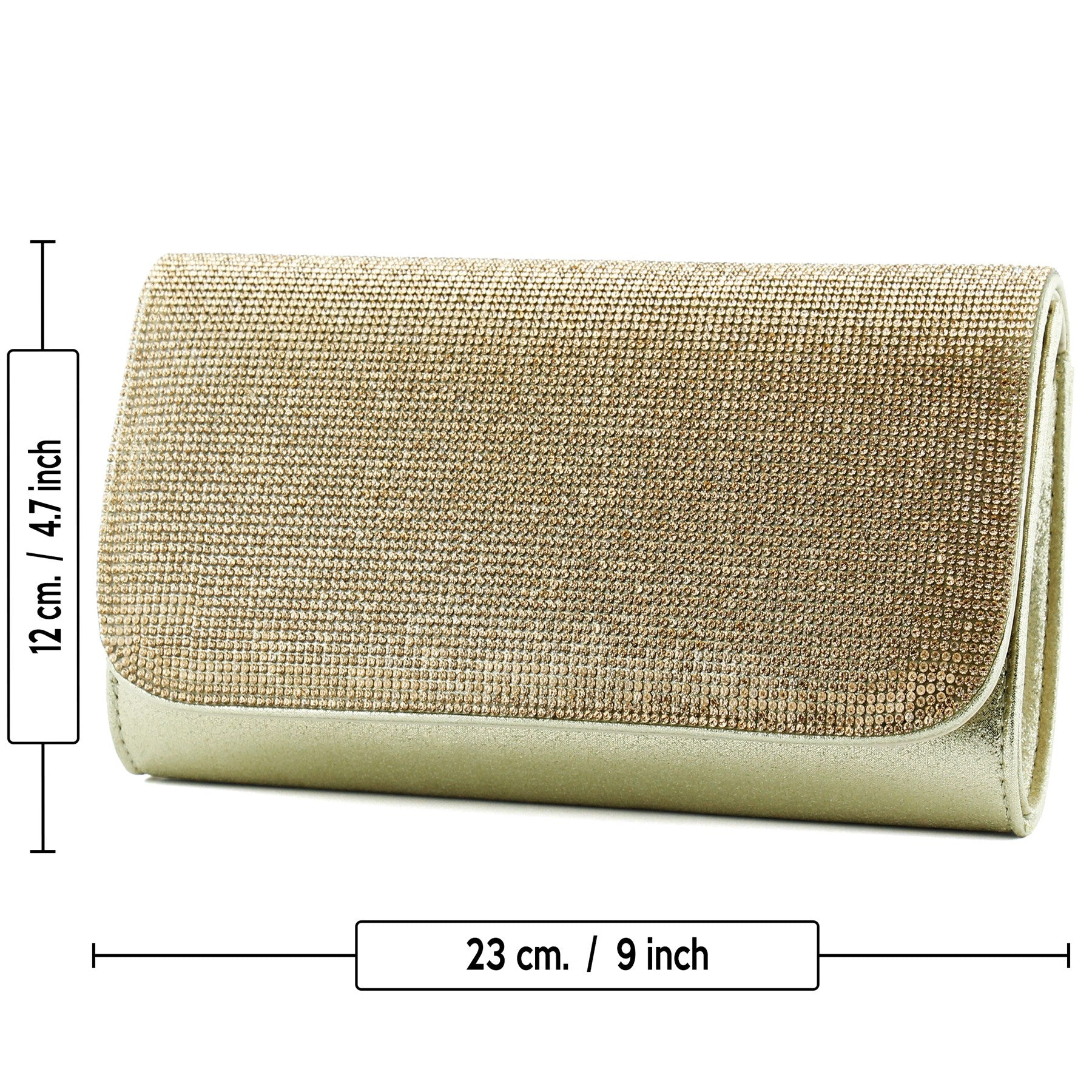 (ES0020AC) Dore Kristal Taşlı Zincir Askılı Manyetik Kapaklı Abiye El Çantası