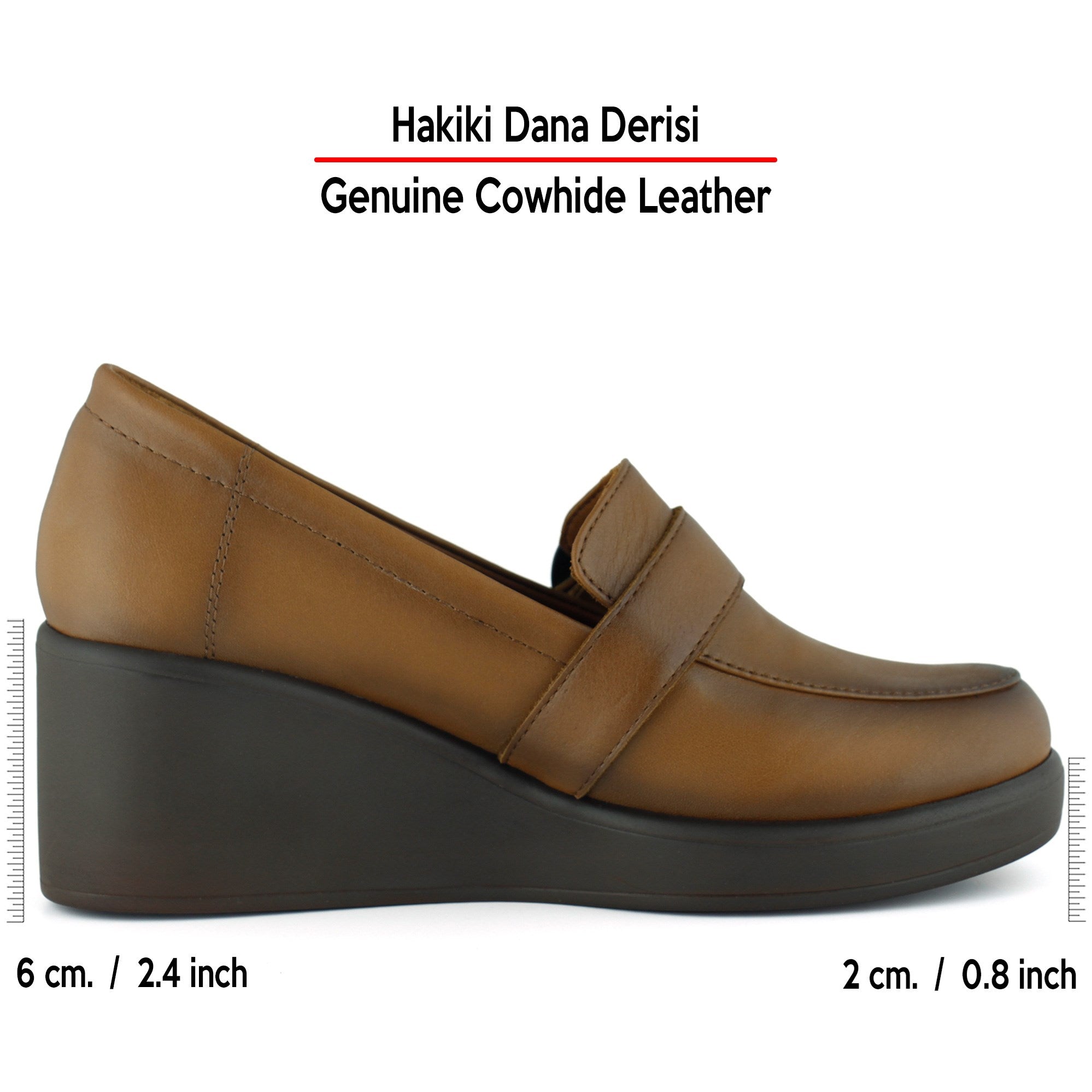 Madeline Taba Hakiki Dana Derisi Tokalı Yuvarlak Burun Dolgu Topuklu Günlük Ayakkabı