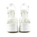 Whitney İnci Beyaz Önü Arkası Açık Çift Platformlu Bantlı Abiye Gelin Ayakkabısı