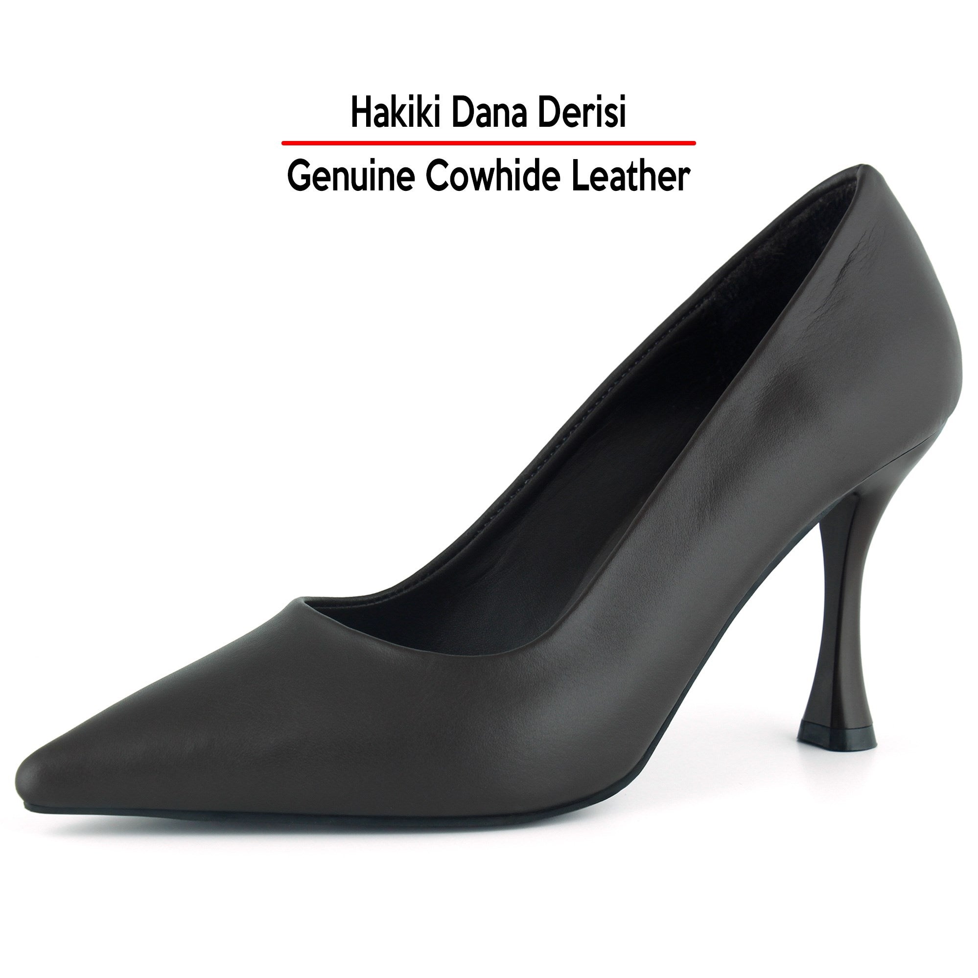 Suzanna Kahverengi Hakiki Dana Derisi Sivri Burun Klasik İnce Topuklu Ayakkabı