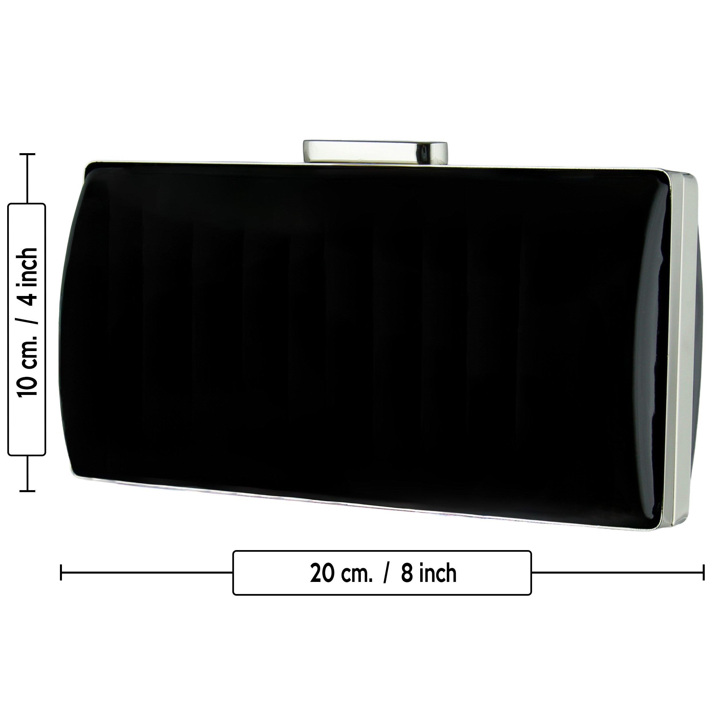 (ES0024AC) Siyah Ayna Metal Saplı Zincirli Abiye El Çantası