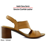 Kanne Taba Hakiki Dana Derisi Cırt Bantlı Kalın Topuklu Rahat Günlük Sandalet