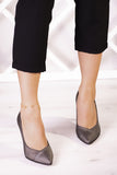 Victoria Antrasit Saten Jatqılı Abiye Stiletto 9 cm.