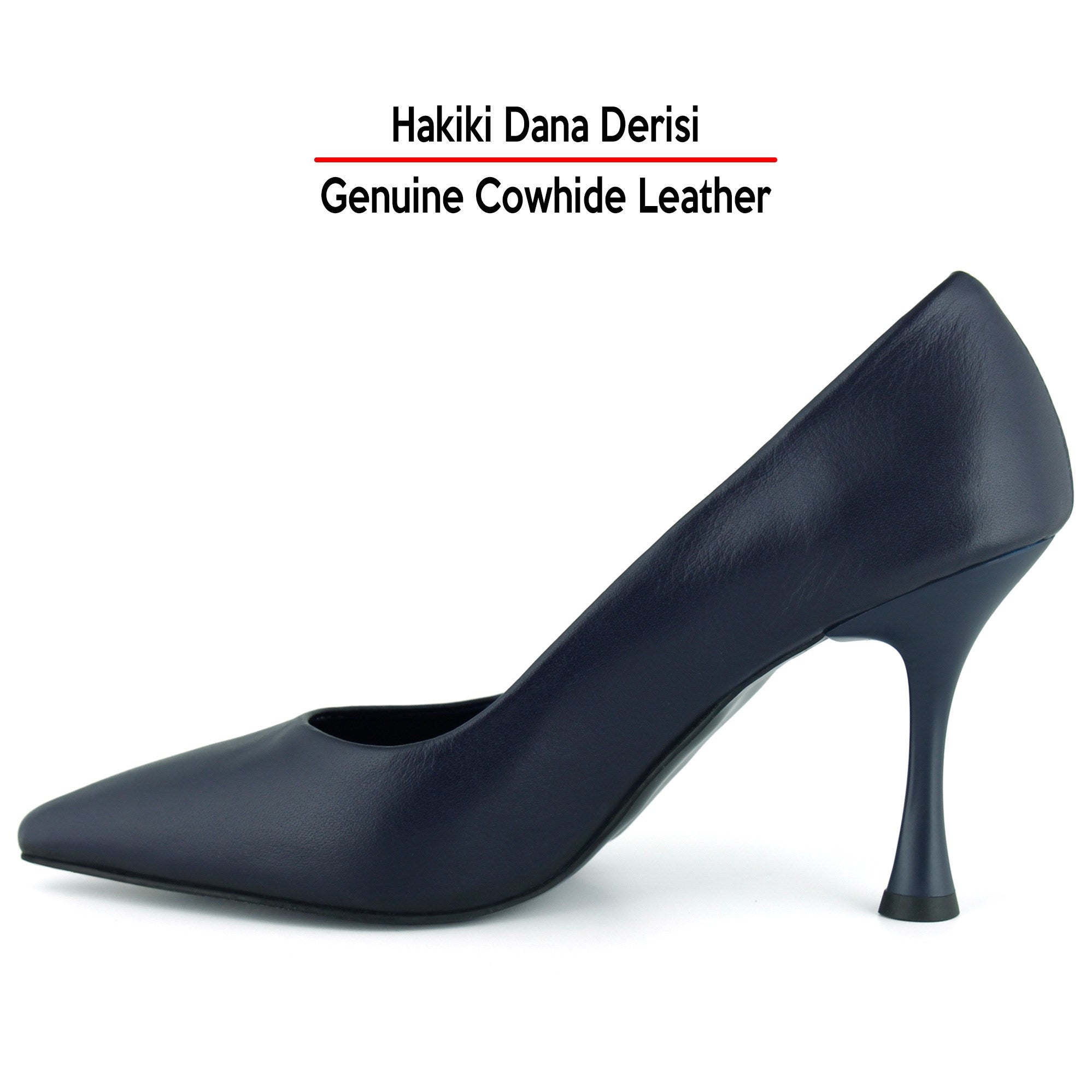 Suzanna Lacivert Hakiki Dana Derisi Sivri Burun Klasik İnce Topuklu Ayakkabı