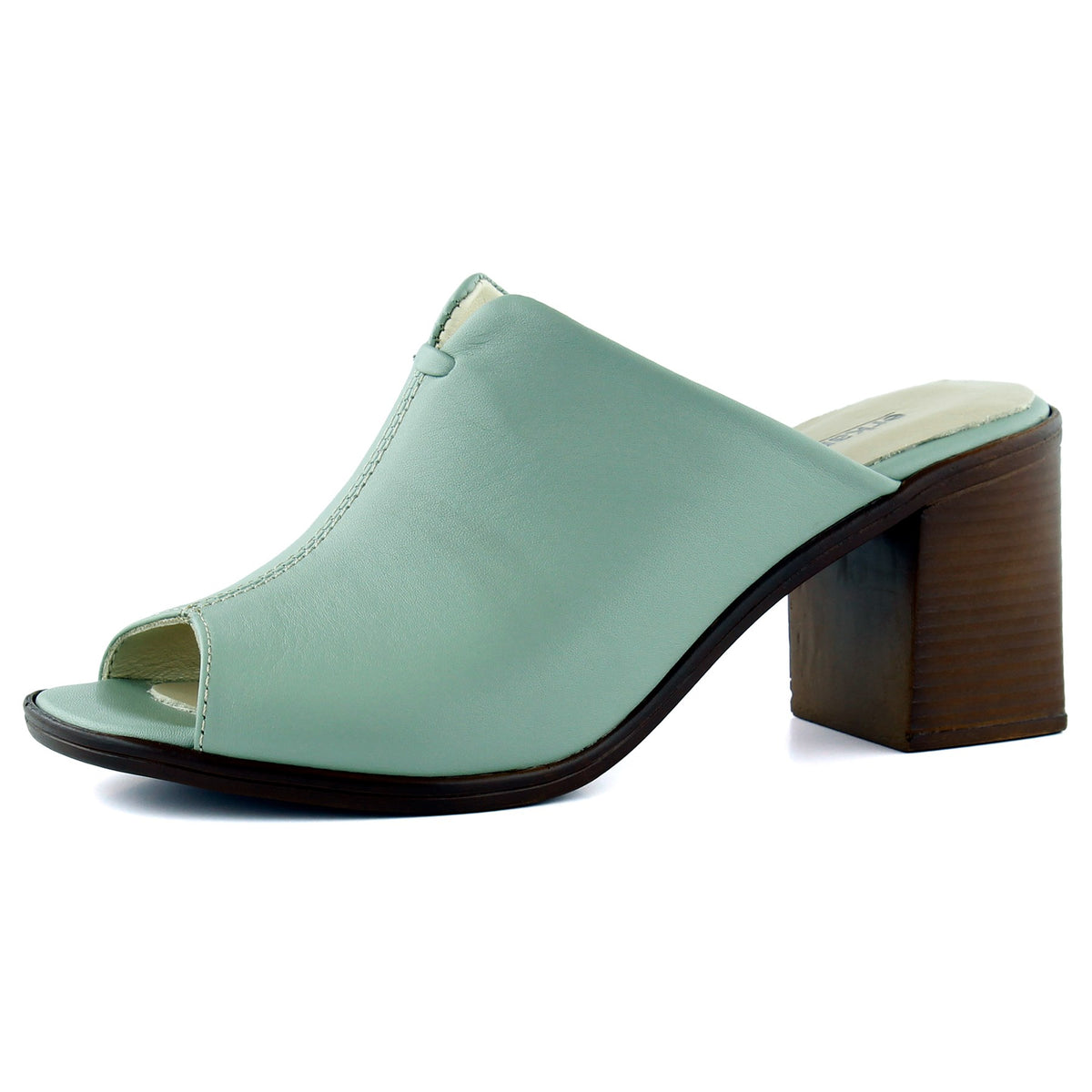 Valery Yeşil Hakiki Dana Derisi Önü Açık Kalın Topuklu Terlik
