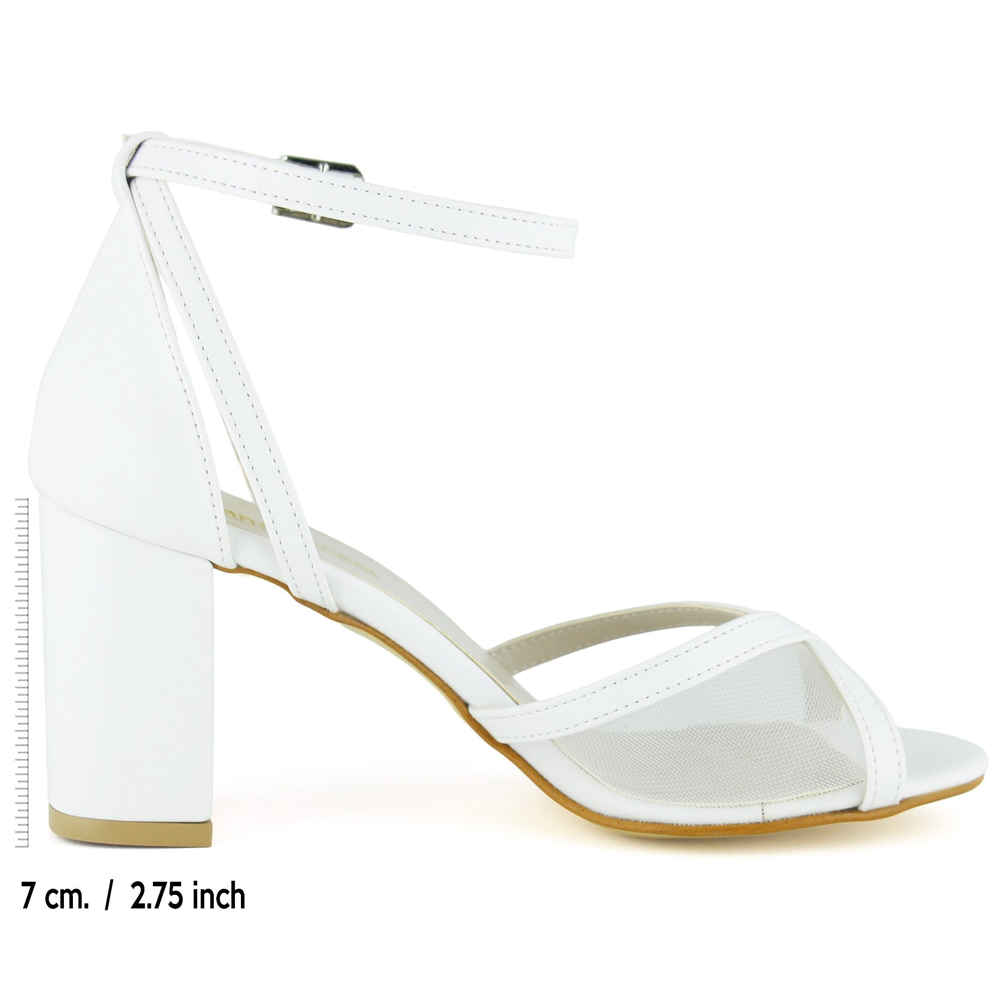 Charlotte Beyaz Vegan Çapraz Bantlı Fileli Kalın Topuklu Abiye Gelin Ayakkabısı