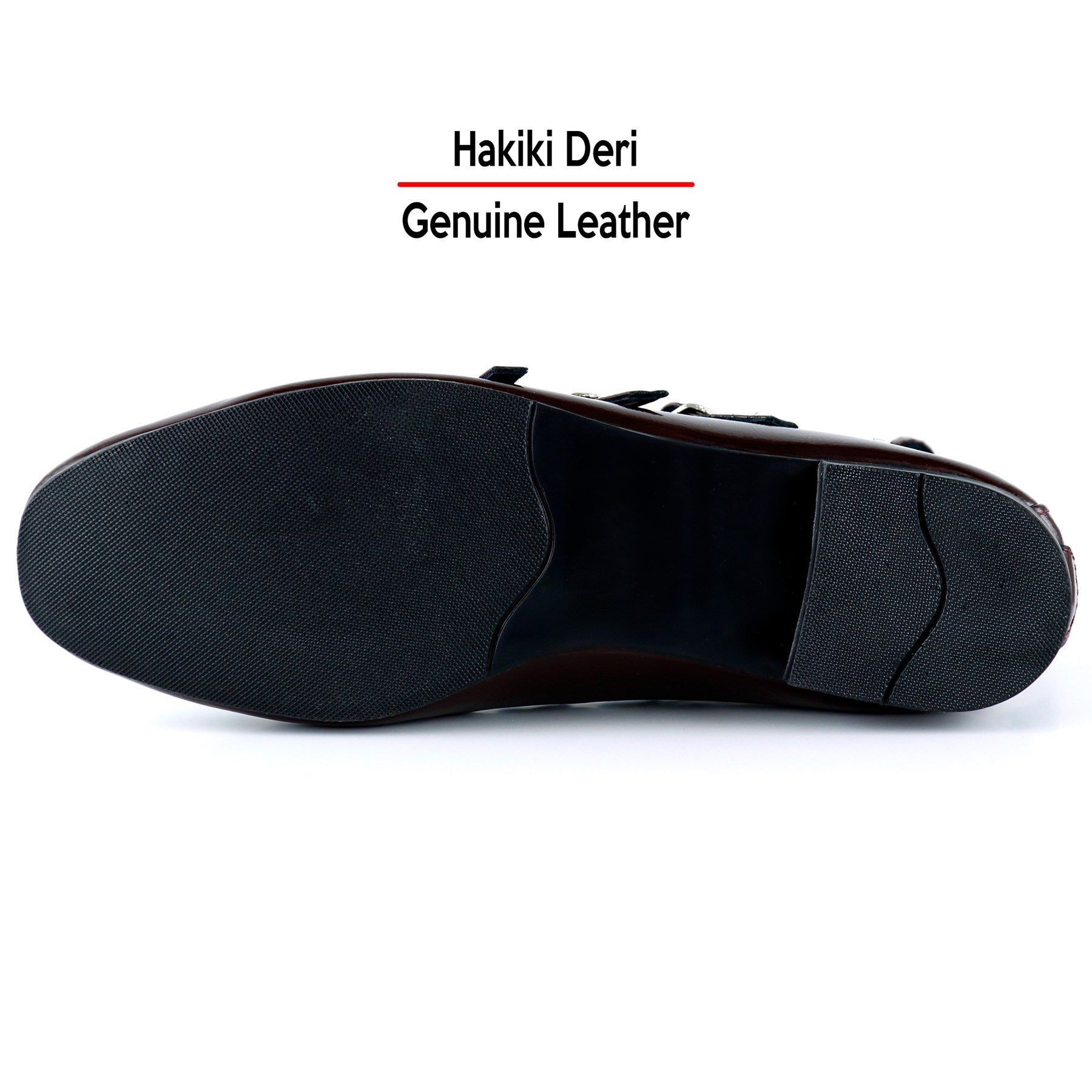 Elenuta Bordo Hakiki Deri Rugan Dört Bant Tokalı Fermuarlı Balerin Babet