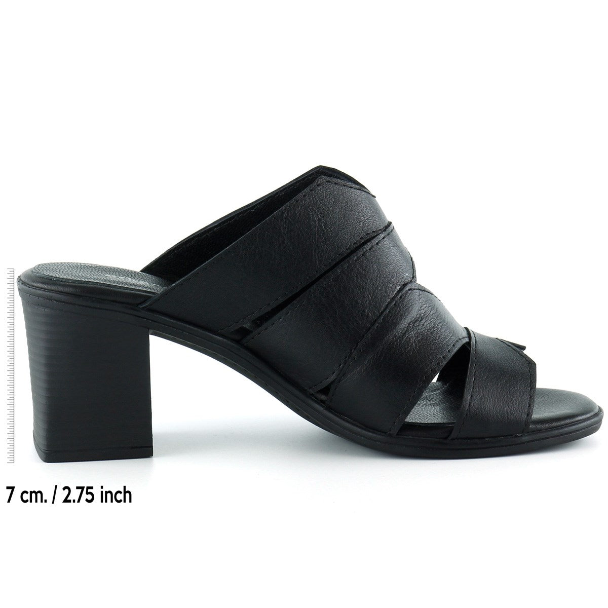 Bianca Siyah Hakiki Deri Kalın Topuklu Terlik