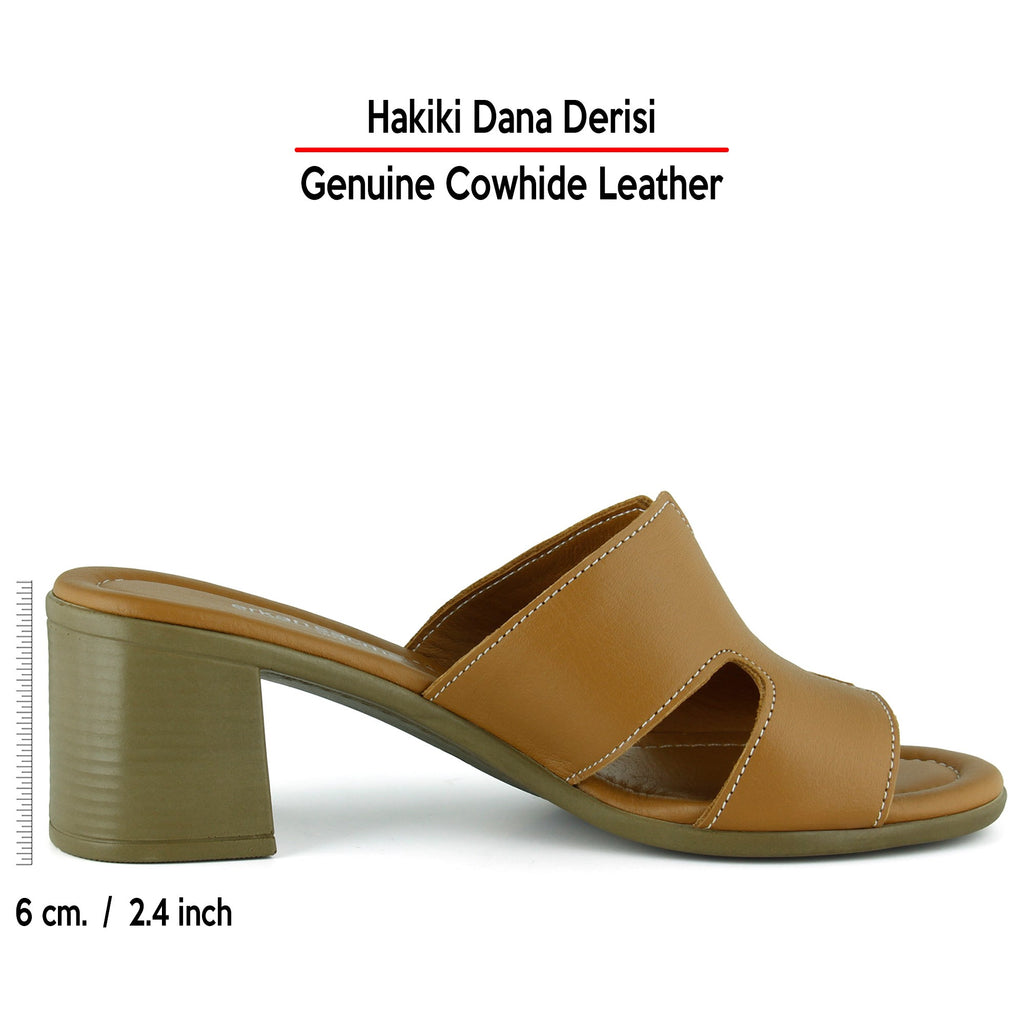 Hermine Taba Hakiki Dana Derisi Özel Kesim Kalın Topuklu Terlik