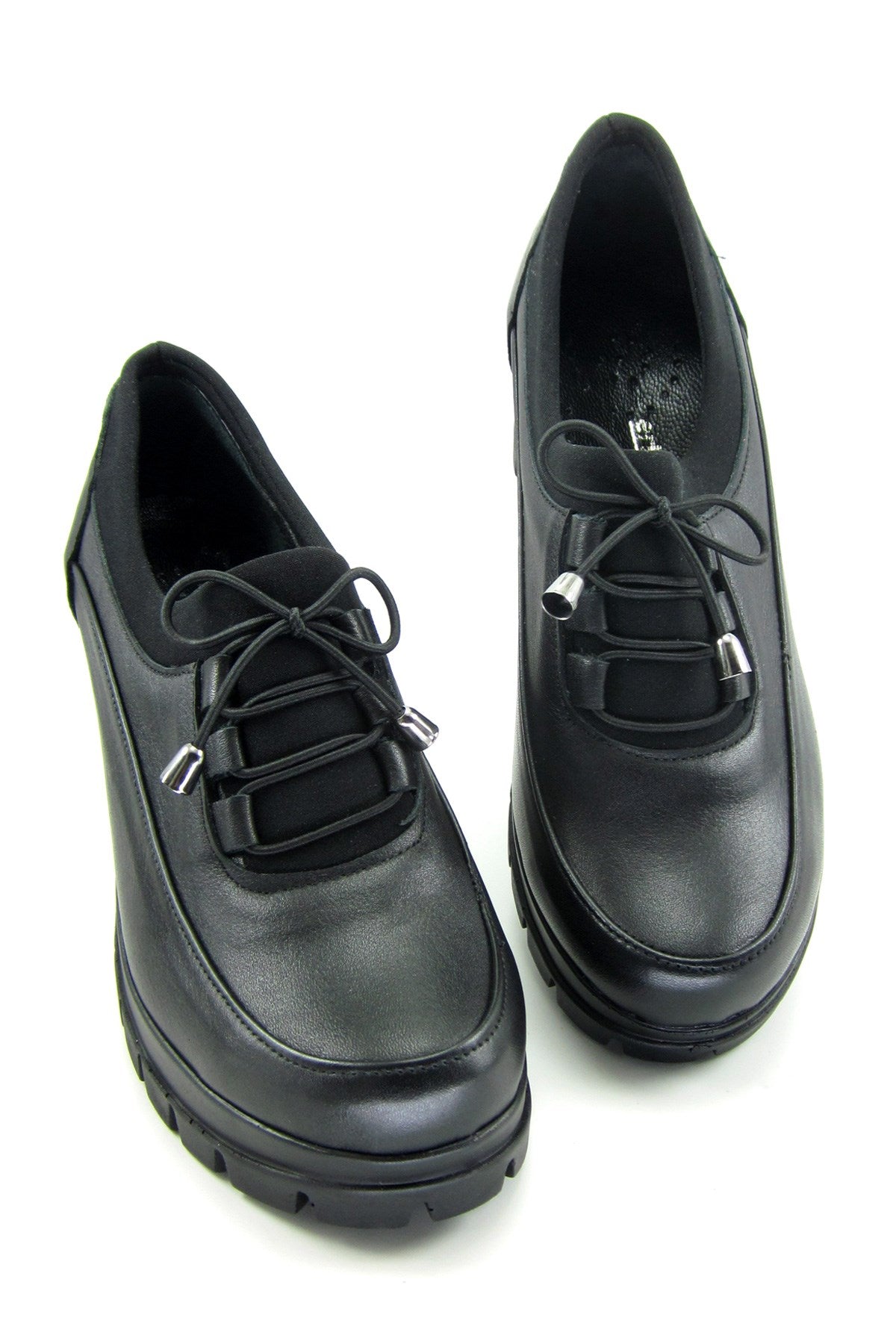 Olympia Siyah Hakiki Deri Dolgu Topuklu Günlük Ayakkabı