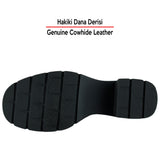 [MAX 5050] Siyah Hakiki Dana Derisi Lastikli Saç Örgü Detaylı Kalın Topuklu Günlük Loafer Ayakkabı