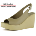 Mathilda Vizon Hakiki Dana Derisi Dolgu Topuklu Slingback Sandalet