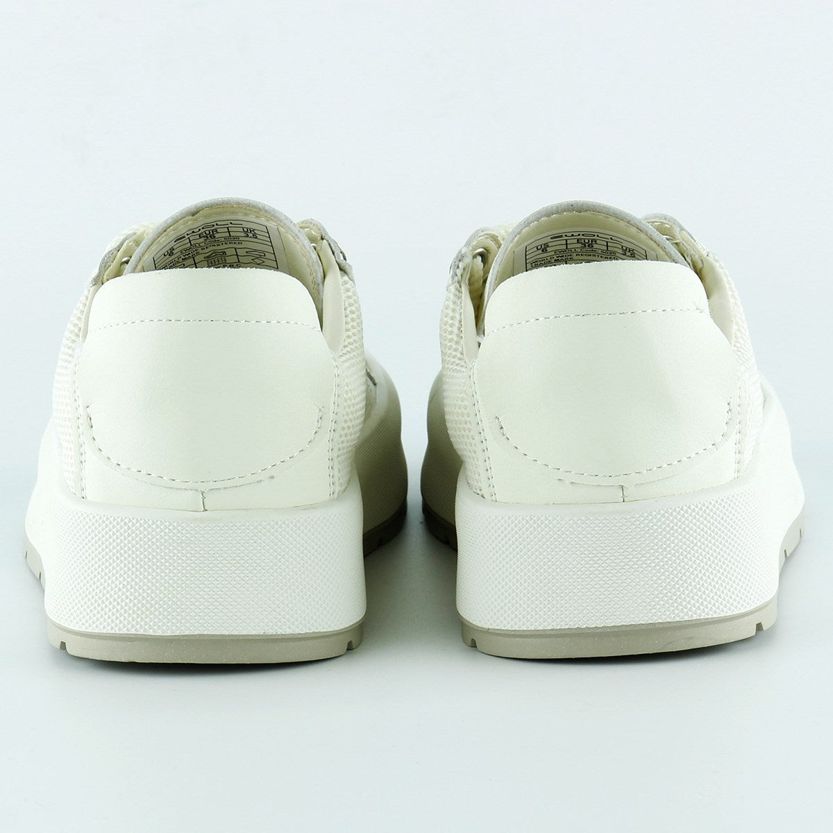 [5020] Bej Yüksek Taban Spor Fileli Harf Detaylı İncili Bağcıklı Platform Sneaker