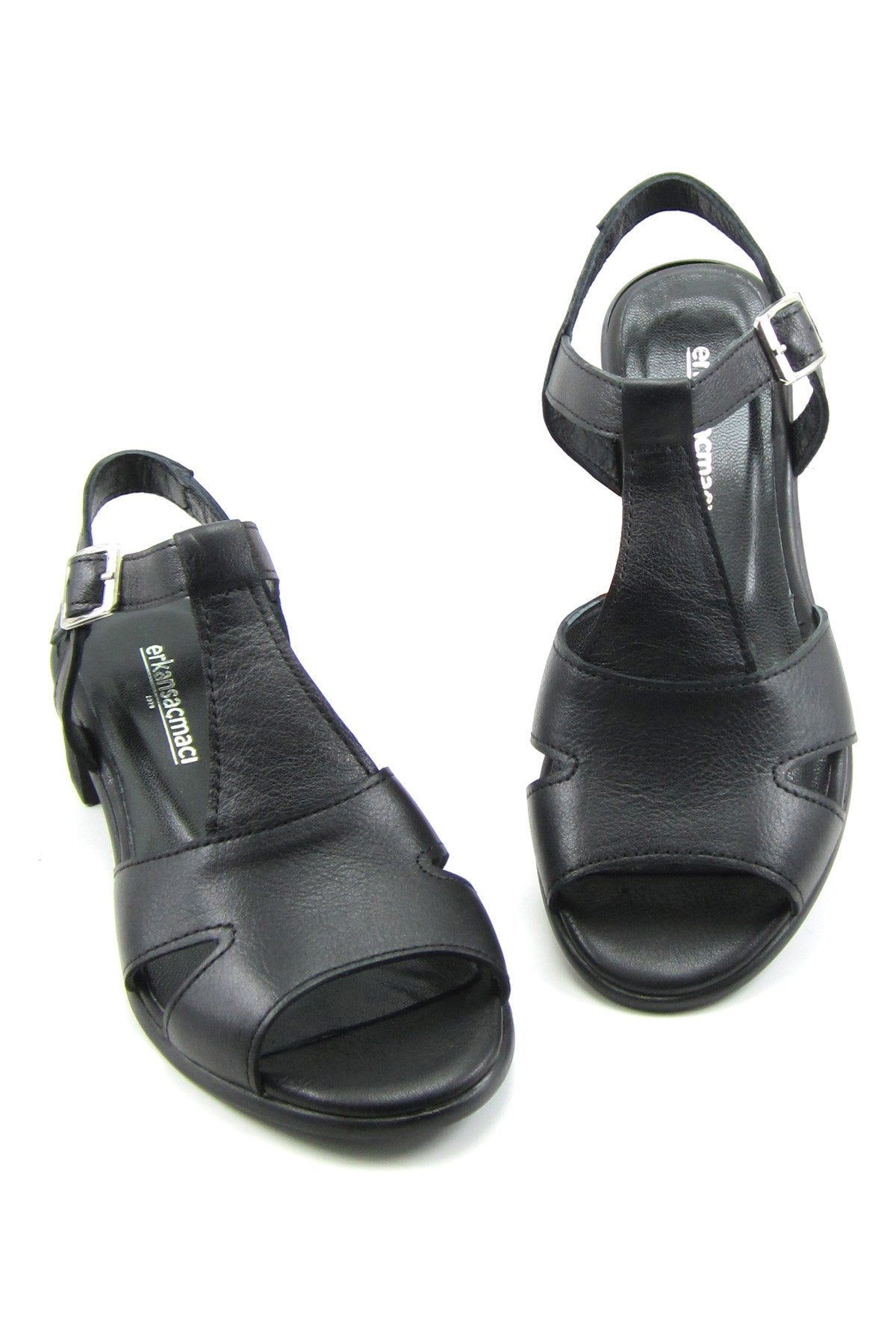 Helene Siyah Hakiki Deri Topuklu Sandalet