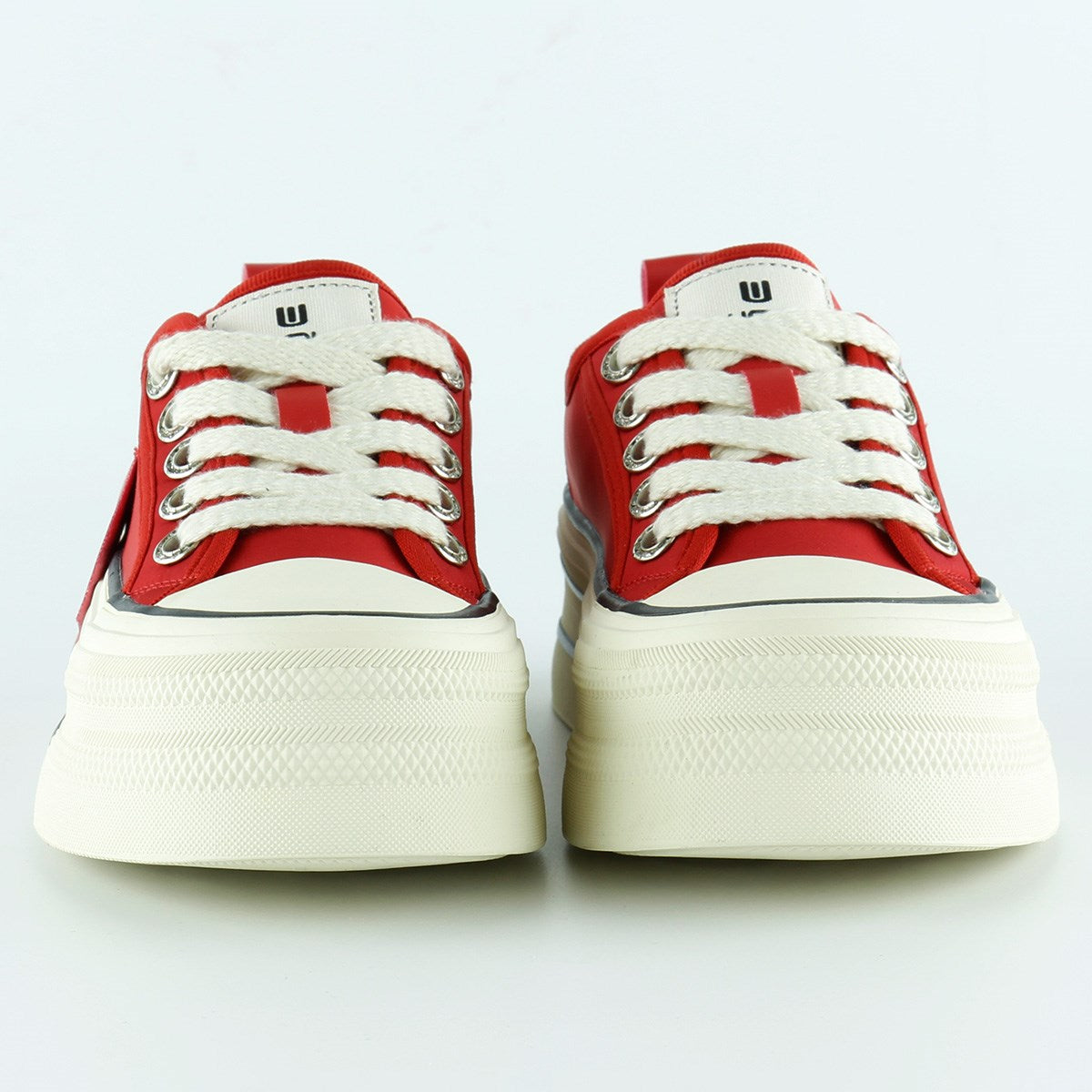 [5016] Kırmızı Saten Yüksek Taban Spor Taşlı Bağcıklı Platform Sneaker