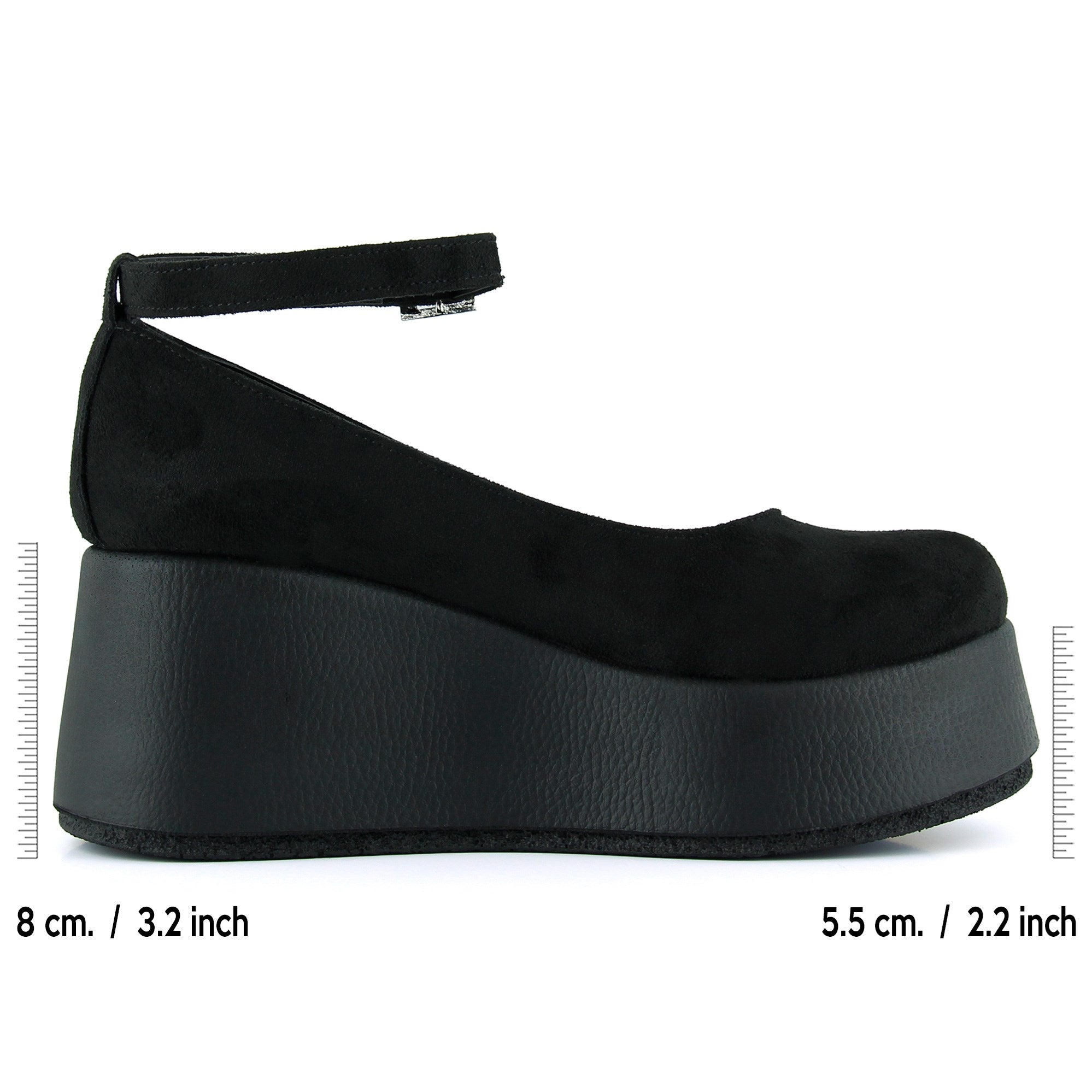 Nevada Siyah Süet Yuvarlak Burun Bantlı Dolgu Topuklu Günlük Ayakkabı