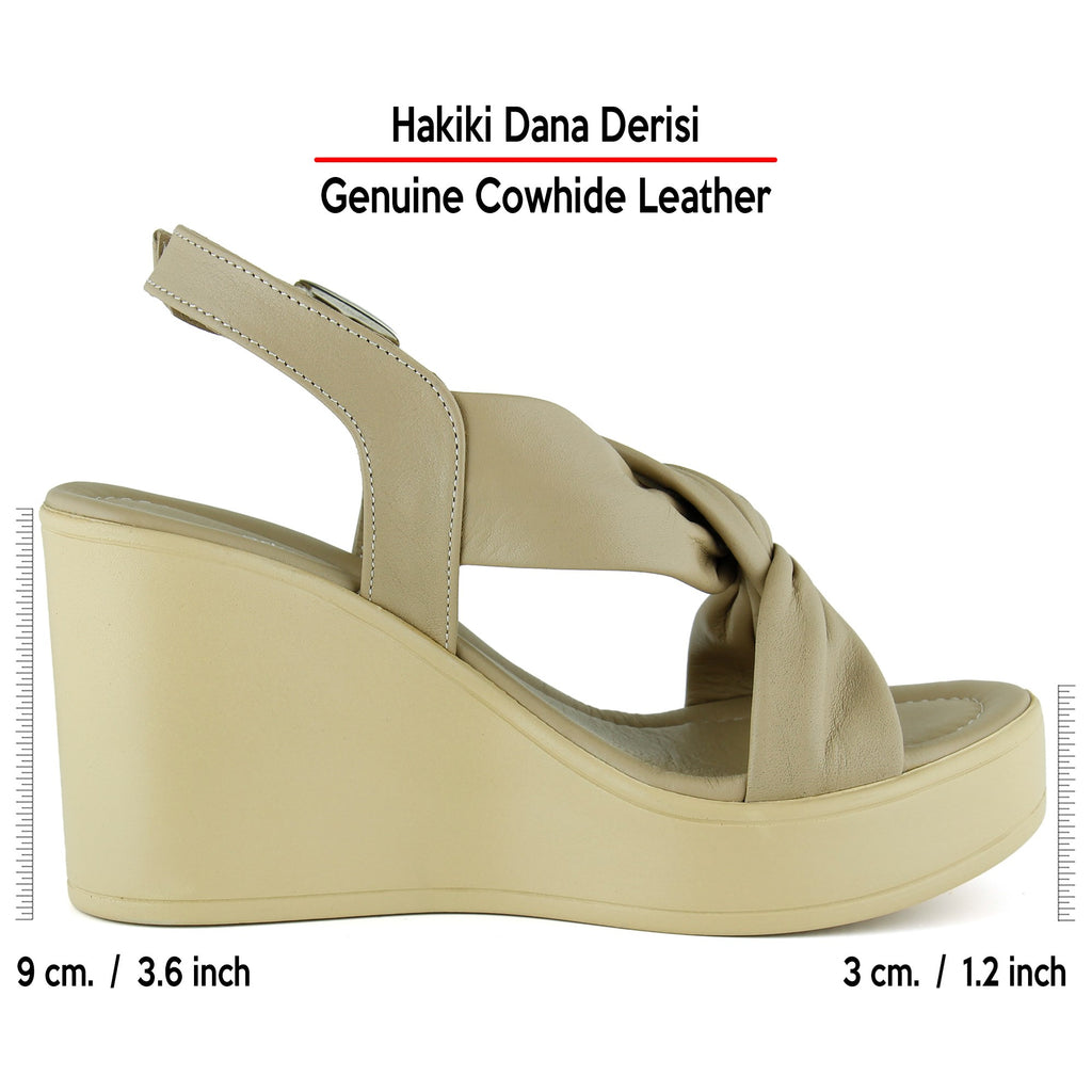 Monica Vizon Hakiki Dana Derisi Çapraz Burgulu Dolgu Topuklu Slingback Sandalet