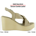 Monica Vizon Hakiki Dana Derisi Çapraz Burgulu Dolgu Topuklu Slingback Sandalet