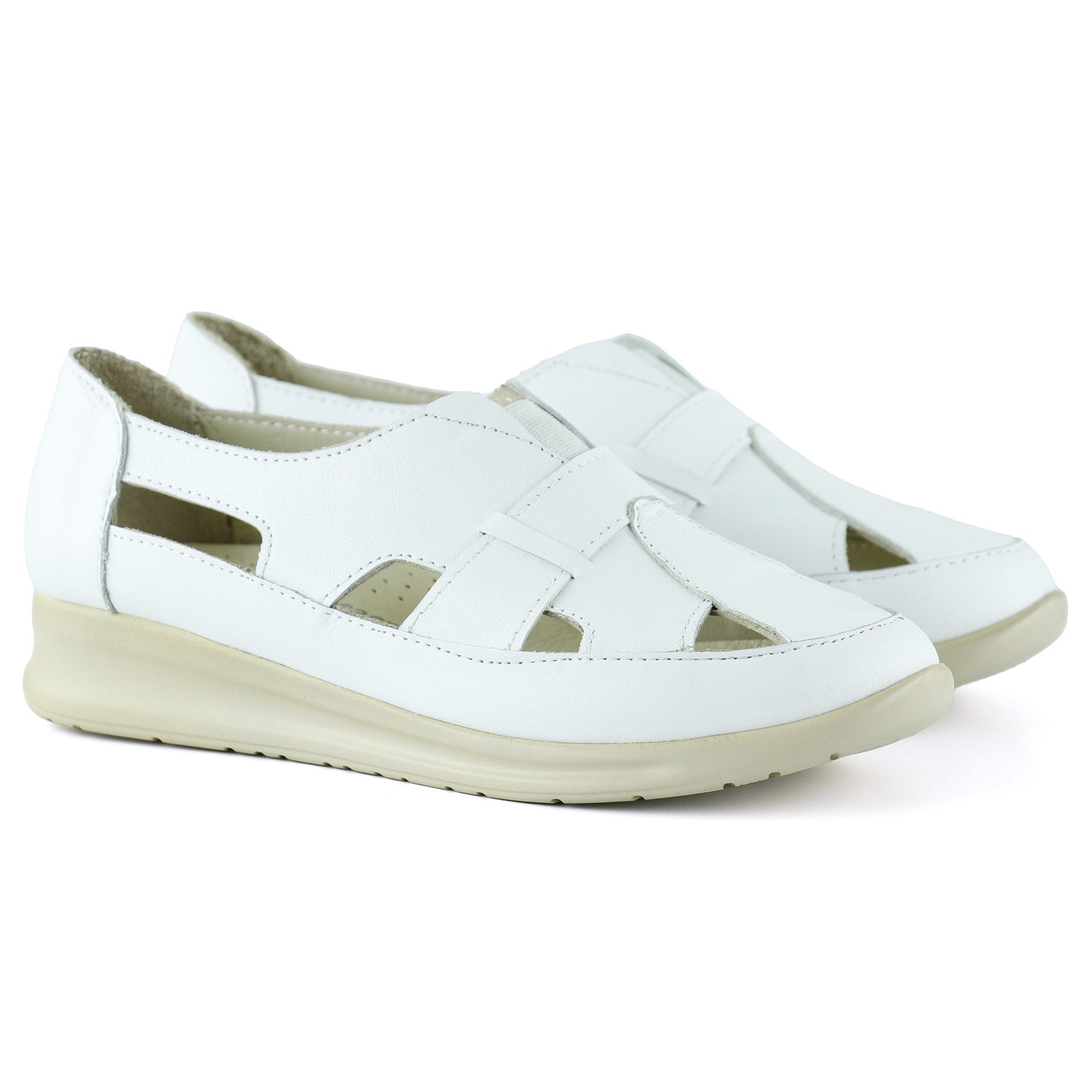 Aida Beyaz Hakiki Deri Kesik Detaylı Lastikli Slip-On Günlük Ayakkabı