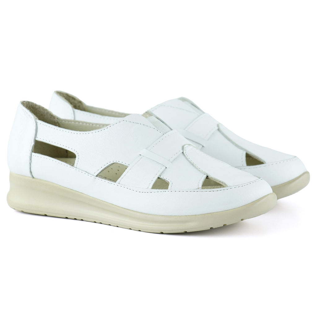 Aida Beyaz Hakiki Deri Kesik Detaylı Lastikli Slip-On Günlük Ayakkabı