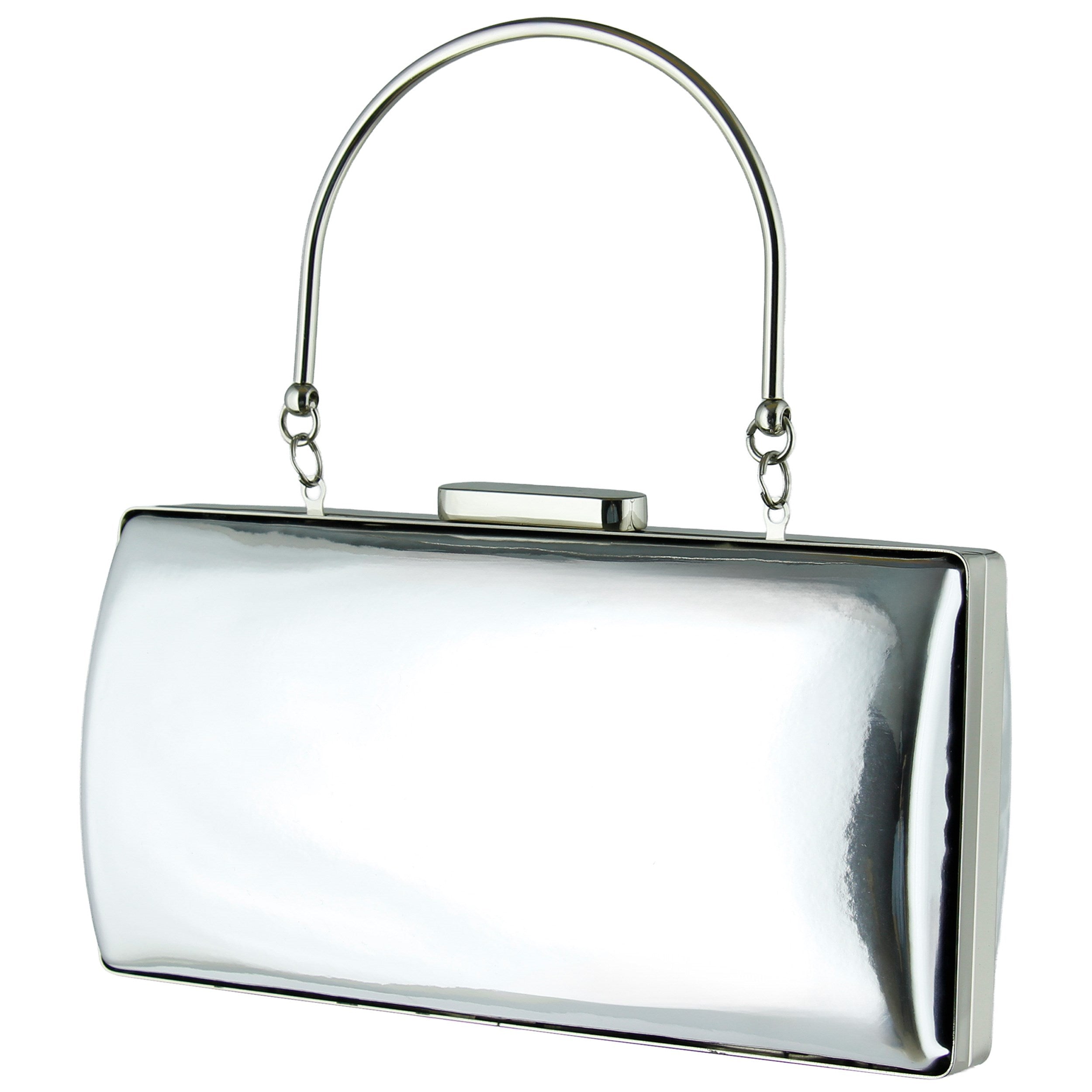 (ES0024AC) Gümüş Ayna Metal Saplı Zincirli Abiye El Çantası