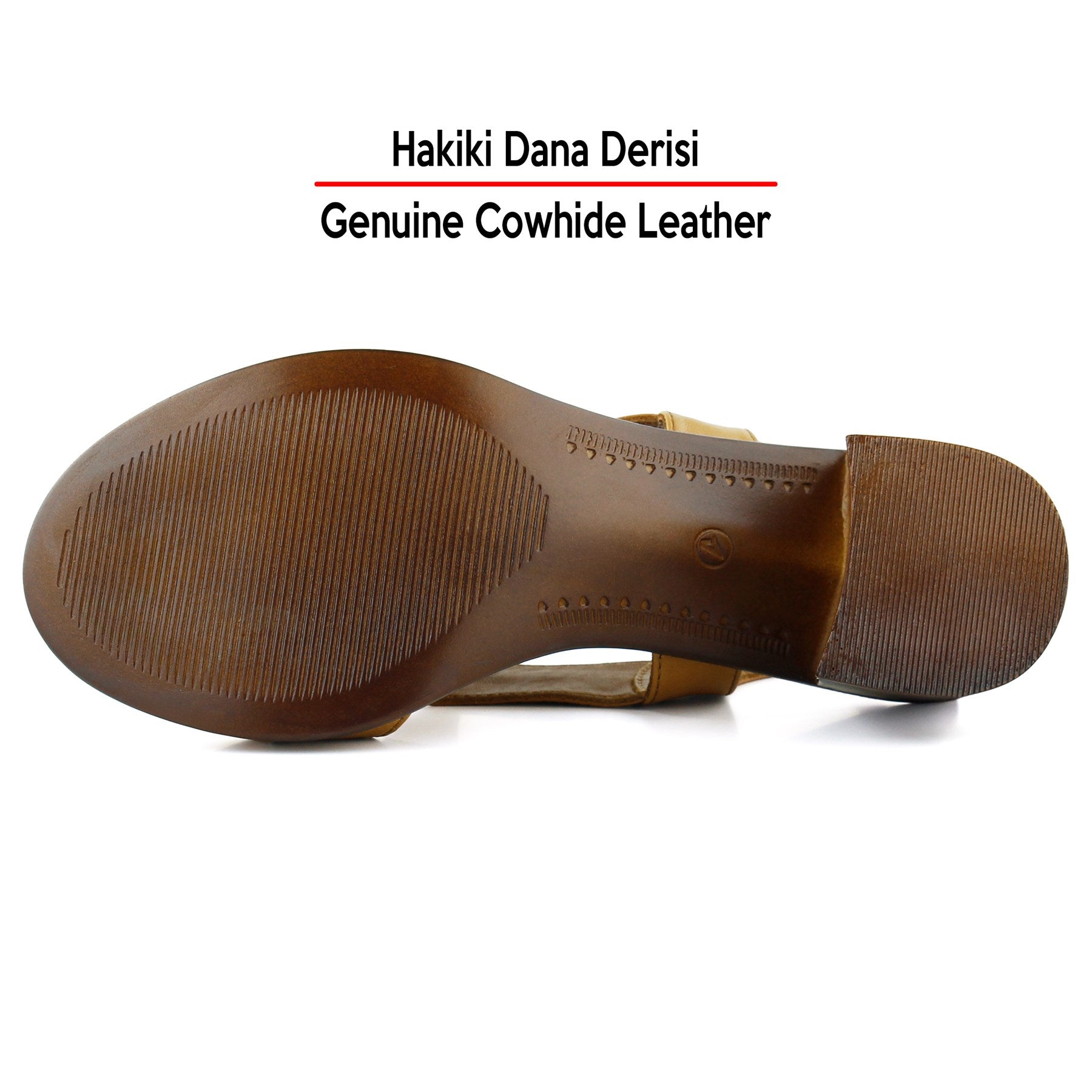 Kanne Taba Hakiki Dana Derisi Cırt Bantlı Kalın Topuklu Rahat Günlük Sandalet