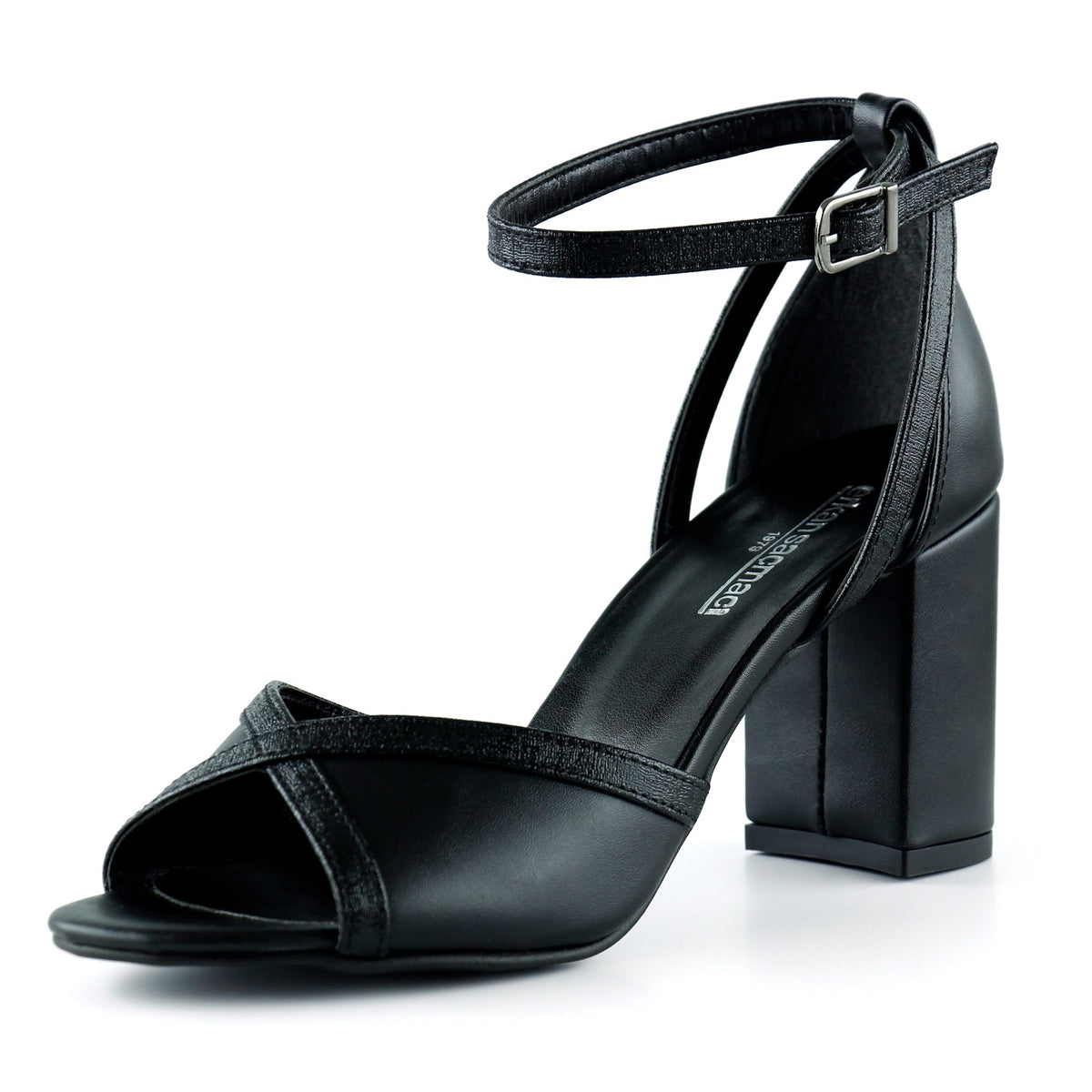 Charlotte Siyah Çapraz Bantlı Kalın Topuklu Zarif Abiye Ayakkabı