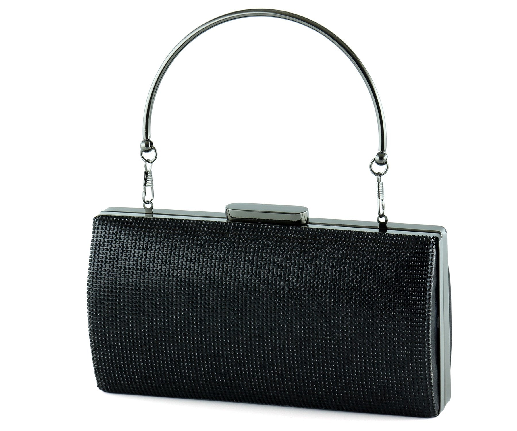 Siyah Saten Kristal Taşlı Metal Saplı Abiye El Çantası ( ES0015AC )