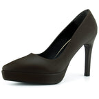 Scarlett Classic Kahve Soft Vegan Sivri Burun İnce Platform Topuklu Ayakkabı