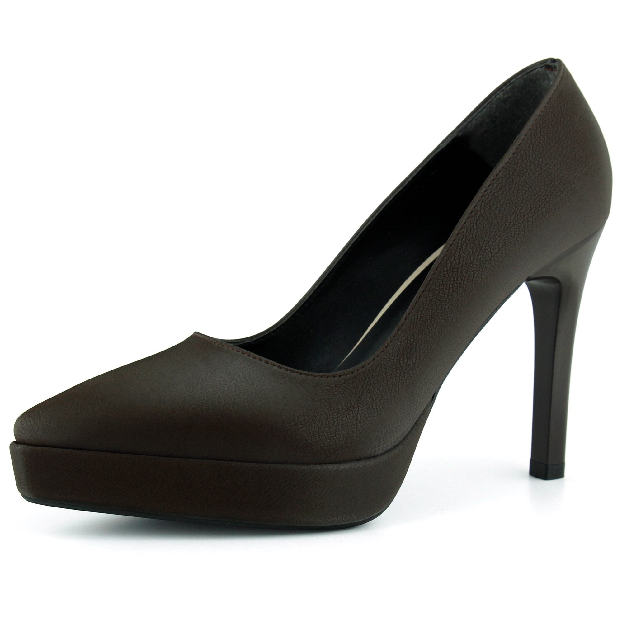 Scarlett Classic Kahve Soft Vegan Sivri Burun İnce Platform Topuklu Ayakkabı