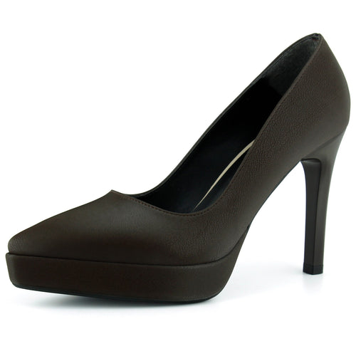 Scarlett Classic Kahve Soft Vegan Sivri Burun İnce Platform Topuklu Ayakkabı
