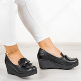 Emma Siyah Hakiki Deri Dolgu Topuklu Günlük Ayakkabı