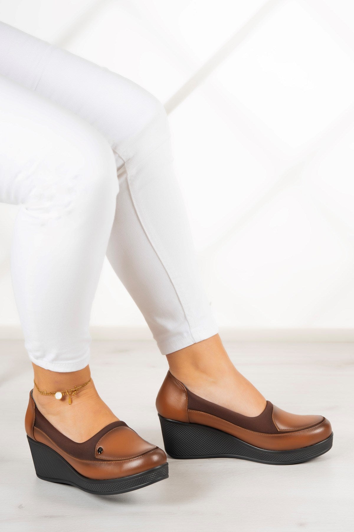 Priscilla Taba Hakiki Deri Dolgu Topuklu Streç Günlük Ayakkabı