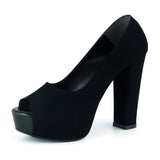 Carolina Siyah Süet Önü Açık Yuvarlak Burun Kalın Platform Topuklu Abiye Ayakkabı