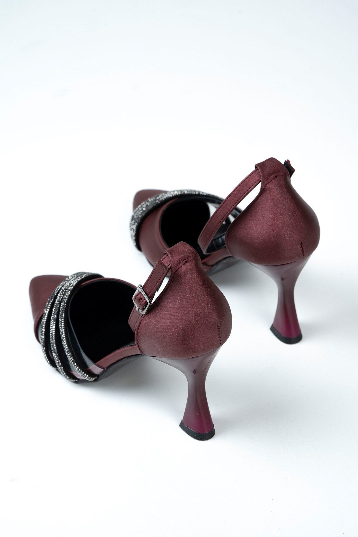 Çağla Bordo Saten Taşlı Şeffaf Tasarımlı Ayakkabı