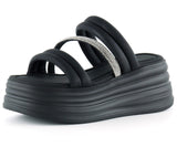 [7028] Siyah Dolgu Taban Gümüş Taşlı Bantlı Platform Terlik