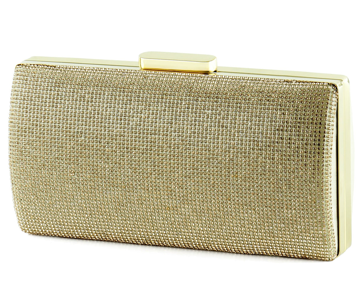 Altın Saten Kristal Taşlı Metal Saplı Abiye El Çantası ( ES0015AC )