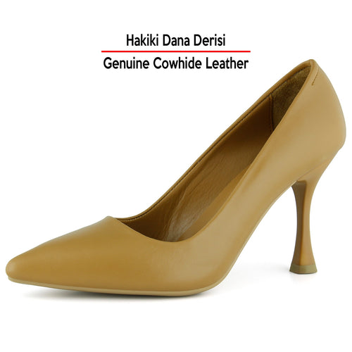 Suzanna Taba Hakiki Dana Derisi Sivri Burun Klasik İnce Topuklu Stiletto Ayakkabı