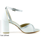 Charlotte Beyaz Gümüş Çapraz Bantlı Kalın Topuklu Zarif Abiye Gelin Ayakkabısı