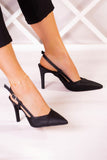 Sacha Siyah Saten Arkası Açık Abiye Stiletto