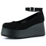 Nevada Siyah Süet Yuvarlak Burun Bantlı Dolgu Topuklu Günlük Ayakkabı