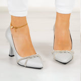 Abby Gümüş Saten Burma Taşlı Abiye Ayakkabı