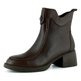 [MAX 523] Kahverengi Hakiki Dana Derisi Tokalı Fermuarlı Yuvarlak Burun Kalın Topuklu Günlük Bot