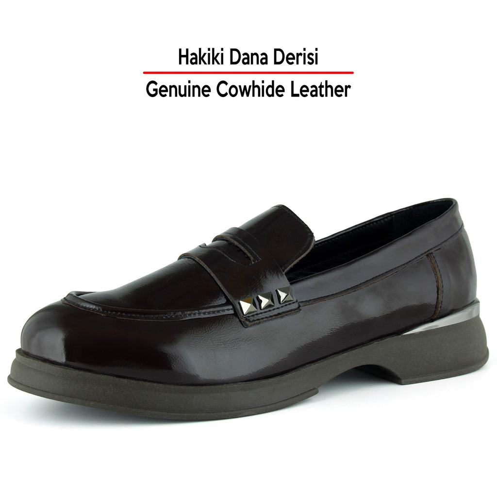 [MAX] Kahverengi Rugan Hakiki Dana Derisi Trok Detaylı Günlük Loafer Ayakkabı