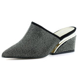 Silvia Platin Taşlı Metal Topuk Detaylı Abiye Terlik