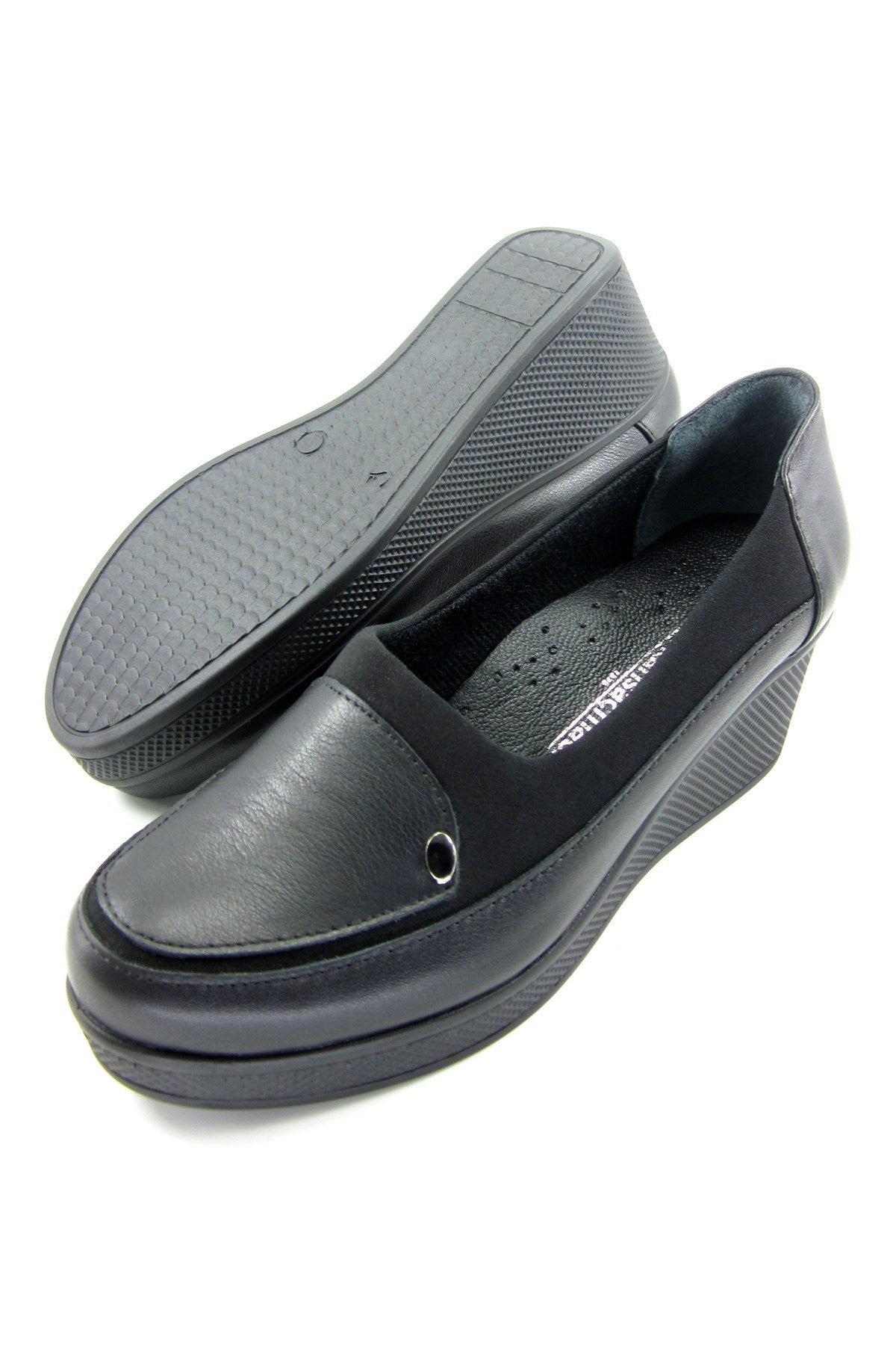 Priscilla Siyah Hakiki Deri Dolgu Topuklu Streç Günlük Ayakkabı