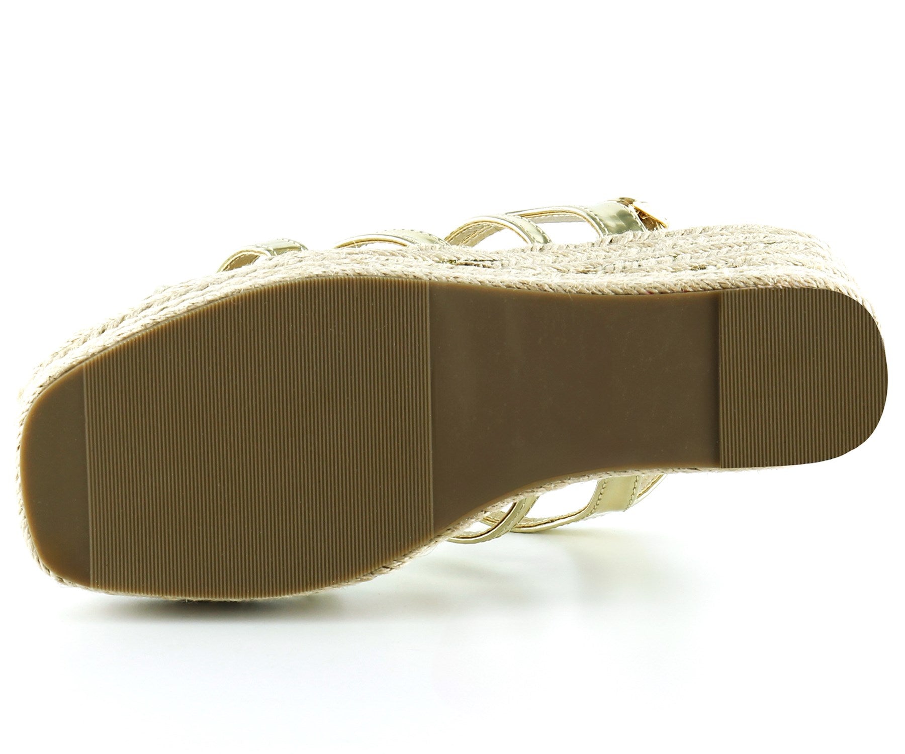 [7002] Altın Rugan Çapraz Bantlı Taşlı Zikzak Örgü Jüt Platform Topuklu Sandalet