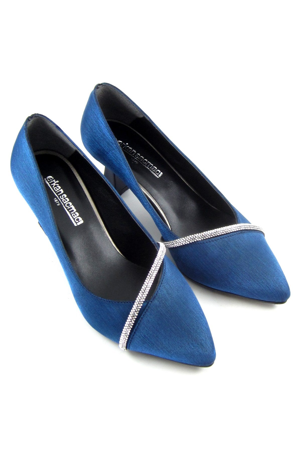 Shimeca Lacivert Saten Taşlı Abiye Ayakkabı